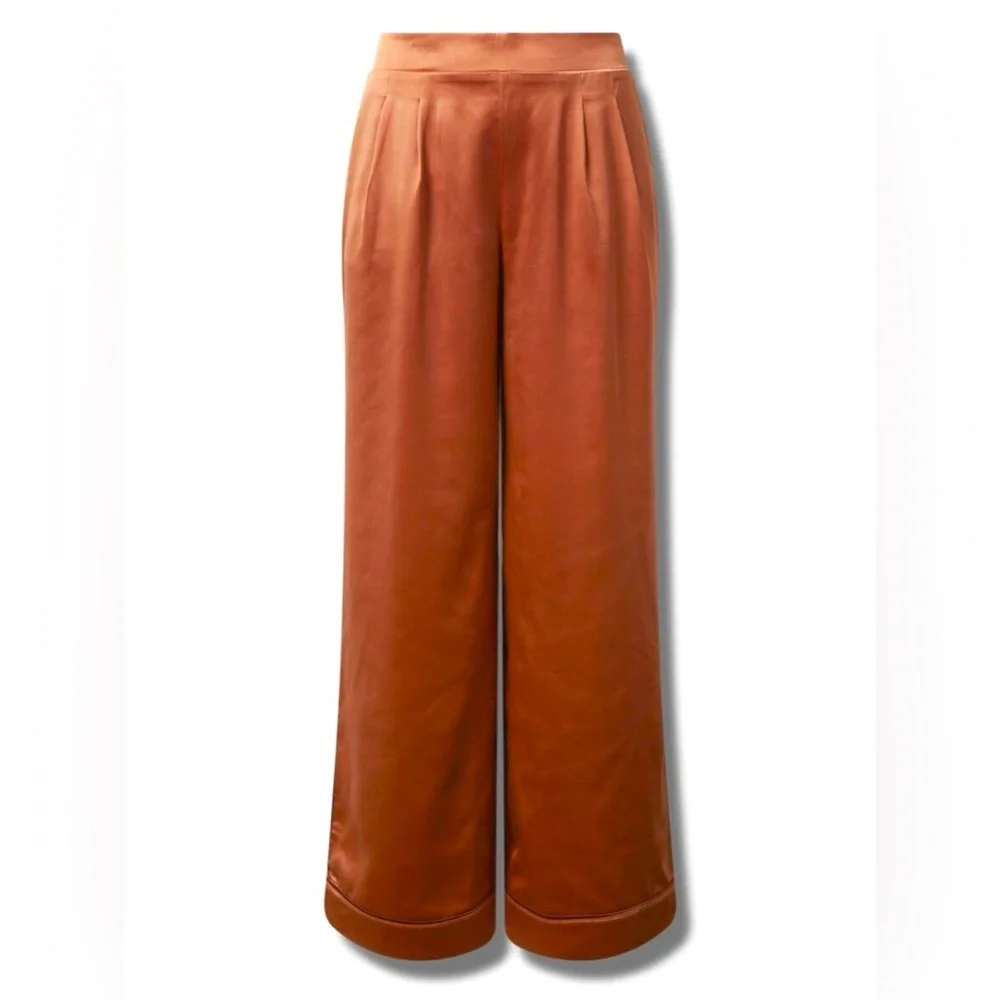Torrid Wide Leg Satin High Rise Pant Brown 2 Regular - Picture 4 of 4
